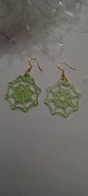 Load image into Gallery viewer, Green Spider Web Earrings l LeMcK Design Studio
