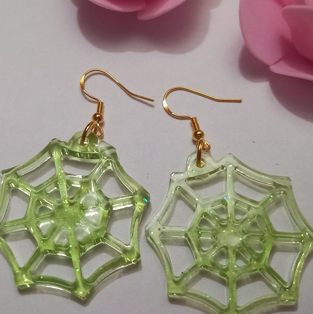 Green Spider Web Earrings l LeMcK Design Studio